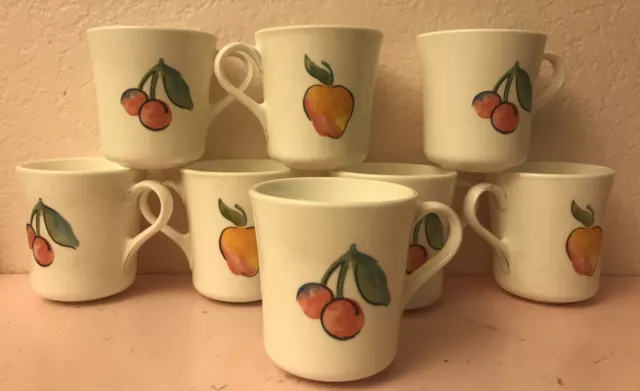 Corning Ware Corelle Fruit Basket Coffee Mugs vintage cups cherry apple Set of 8