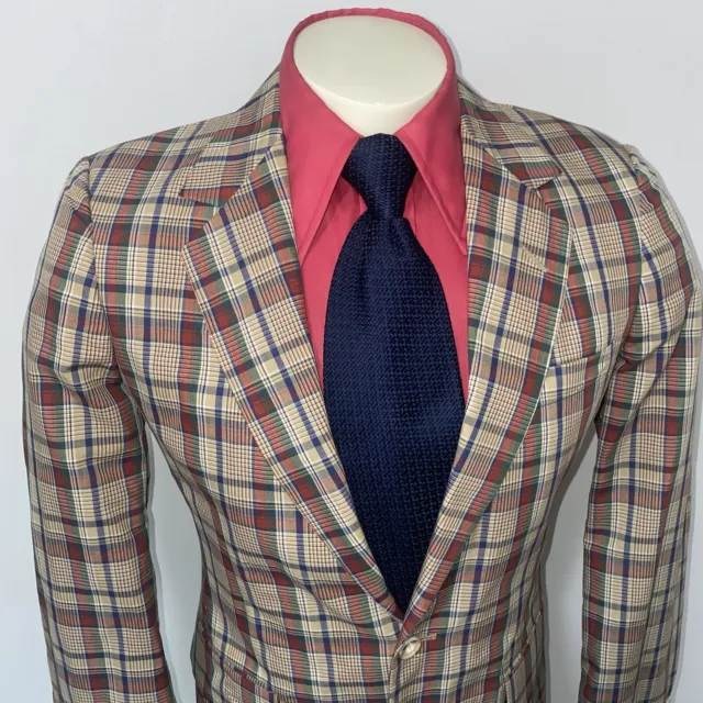 Vtg 60s 70s Blazer Jacket Madras Plaid Suit Sport Coat Derby Mod 38 Mens SMALL