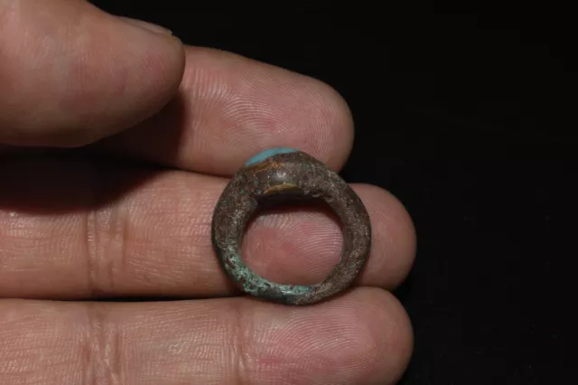 Genuine Ancient Roman Bronze Ring with Stone Bezel Circa 2nd - 3rd Century AD 3