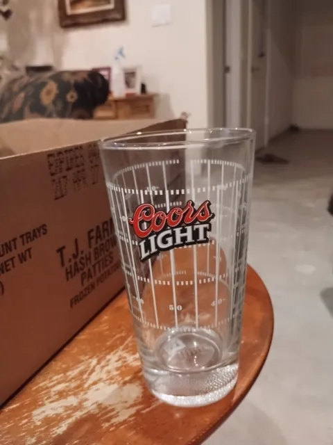 Coors Light 16oz Beer Glass Football Impression in Base & Gridiron Diagram Side