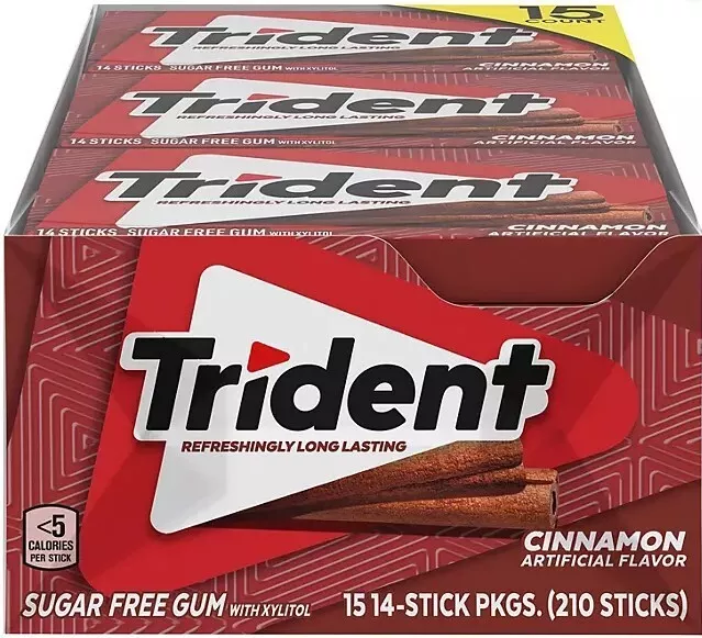 TRIDENT 'Cinnamon' Sugar Free Gum 15 x 14 Sticks = 210 Stick Sugar Free aus USA