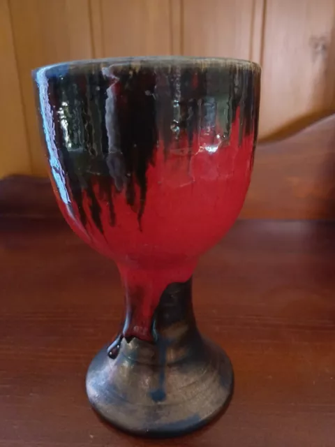 Vintage Australian pottery goblet signed R. M. Beck, vibrant retro colours