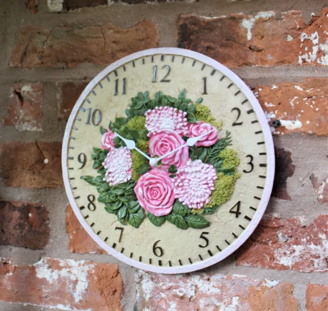 Garden Wall Station Clock  Outdoor Indoor 12 inch Floral Design