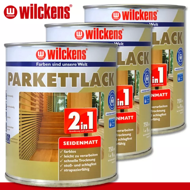 Wilckens 3 x 750 ML Parquet 2in1 Seda Mate Pintura Suelo Piso de Madera Corcho