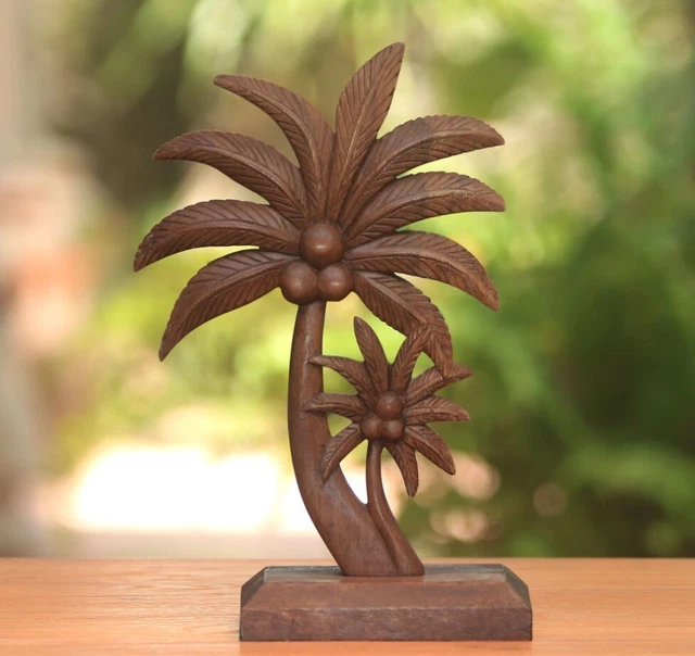 Hand-Carved Wood Coconut Tree Statuette, "Coconut Trees"