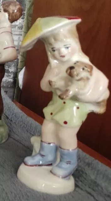 URSS Chica con paraguas y perro Figura de porcelana rusa ucraniana