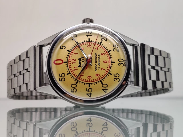 HMT Pilot Dorato Quadrante Mano a Carica Uomo Acciaio 17 Gioielli Orologio Corsa