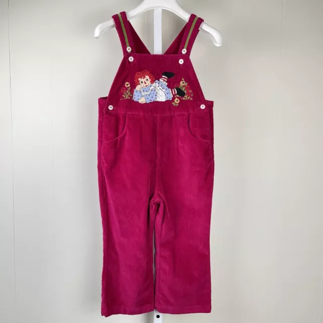 Vintage Raggedy Ann & Andy Bib Overalls Pants  Pink Corduroy Girls Size 3T
