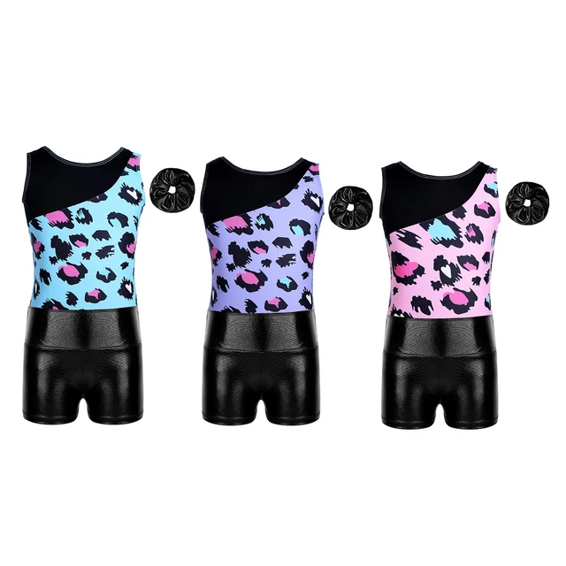 Kids Girls Bodysuit Sweatsuit Gymnastics Training Leotard With Shorts Dancing