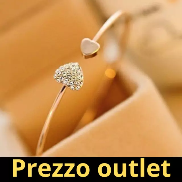 Bracciale rigido regolabile con cuore e strass in zircone braccialetto per donna