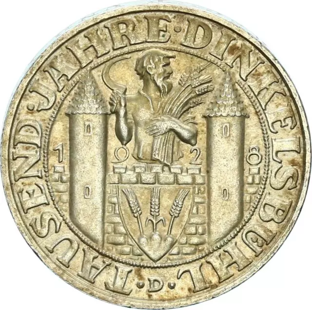 Weimarer Republik 3 Reichsmark 1928 D Dinkelsbühl Silber f. stgl. J 334