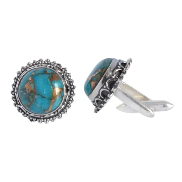 Boutons de manchette ronds en cuivre Mohave Turquoise Gemstone Bijoux pour...