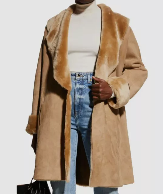 $2895 Fleurette Women's Beige Bryce Sean Shearling Trench Coat Size Large