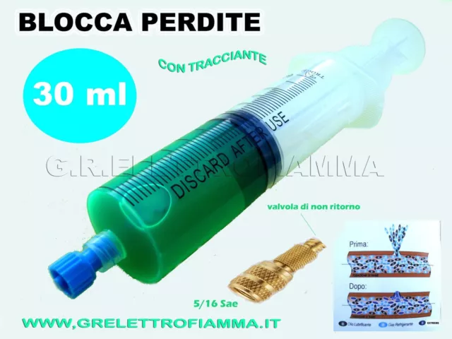 TURAFALLE SIRINGA 30ml BLOCCA PERDITE GAS R134A R22 R404A R12 R32 R410A RACC5/16