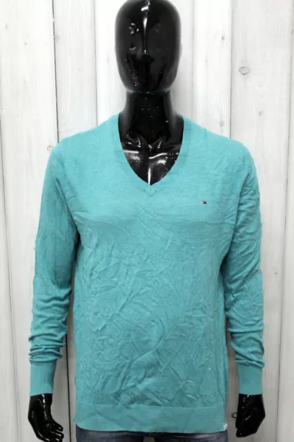 Maglione Tommy Hilfiger Uomo Taglia L Verde Cotone Sweater Pullover Maglia Man