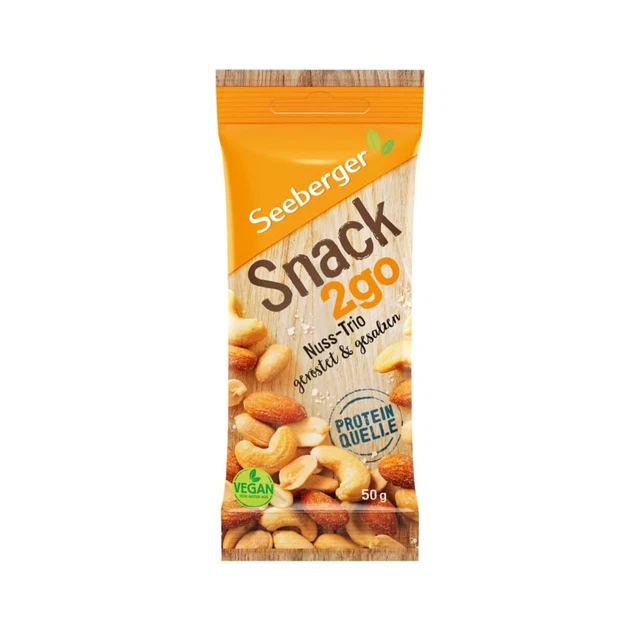 11 x 50 g Seeberger Snack2go miscela trio noci tostate salate NUOVO MHD 3/24