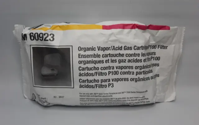 3M 60923 Organic Vapor/Acid Gas Replacement Respirator Cartridge/Filter, 1 Pair