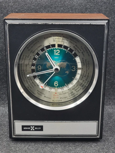 VINTAGE HOWARD MILLER World Time Clock Japan - Works $39.99 - PicClick