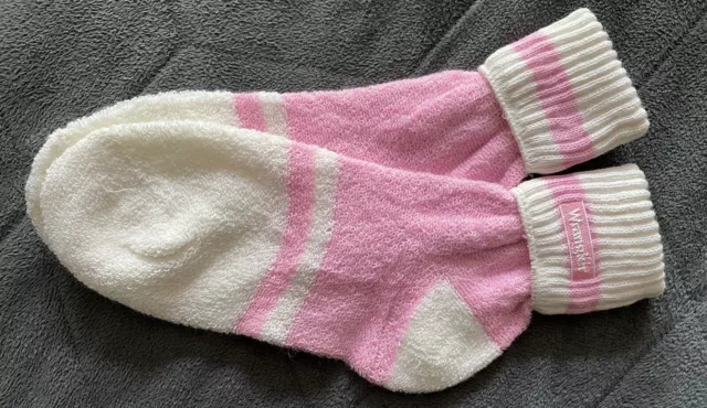 Vintage 80s Wrangler Pink White Striped Terry Cloth Cuffed Sports Socks
