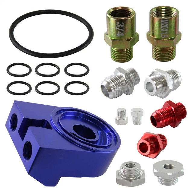 AN10 AN8 Oil Cooler Oil Filter Sandwich Adapter Plate M20*1.5 & 3/4-16 UNF Blue