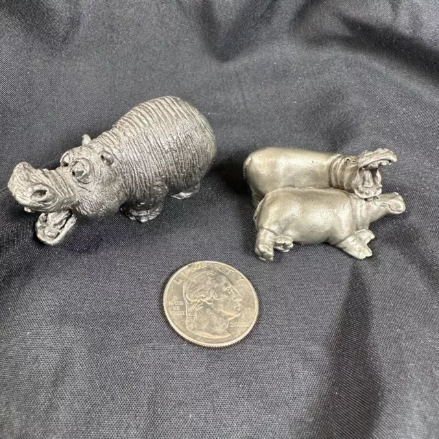 Lot of 2 Pewter Hippo Hudson Ricker Bartlett RB Hippopotamus Figurines Metal