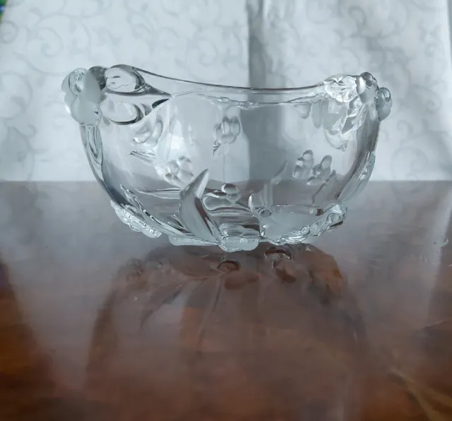 Sweet Floral Clear And Frosted Glass Trinket/Sweet Bowl/Dish