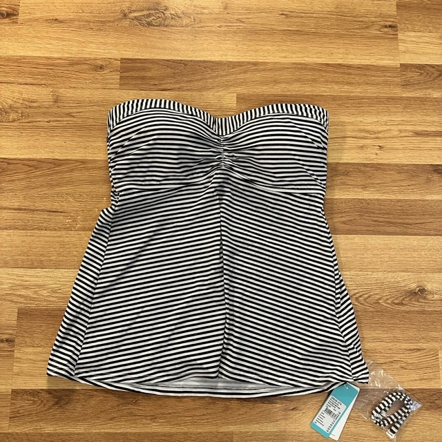 NWT  SEAFOLLY Riviera stripe trapeze bathing suit top black white size 12