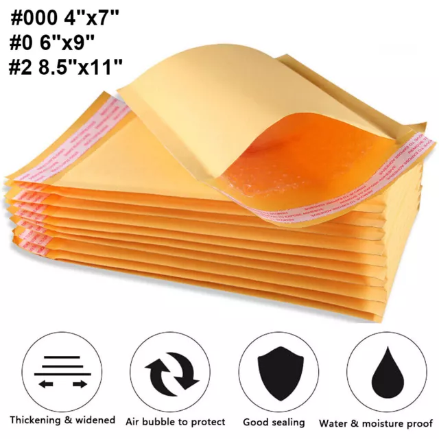 25/50/100 Kraft Bubble Mailers Padded Envelope Shipping Bags Seal Any Size 4x7