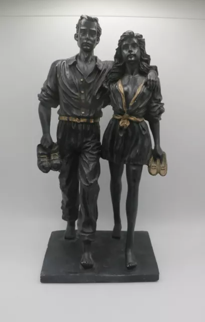 Black & Gold Painted Sculpture of Couple - Holding shoes, Summer Attire 