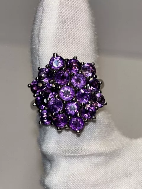 Stunning & Decadent 10 ct Amethyst & 925 Sterling Silver Cluster Ring Never Worn