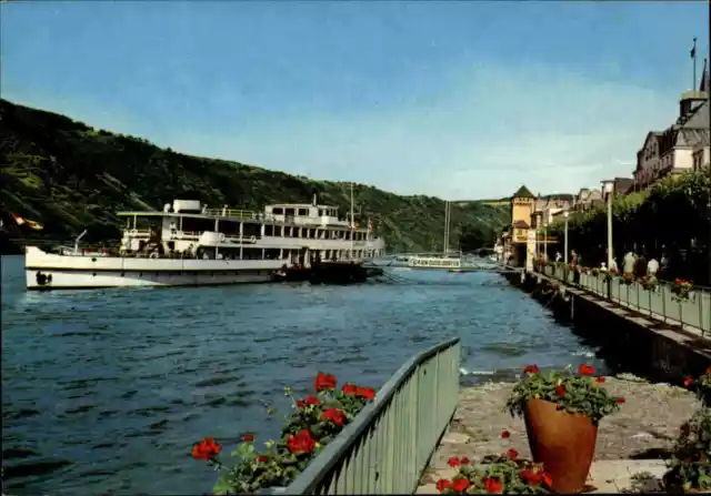 Schiff Ship Rheindampfer Rhein Fahrgastschiff bei BOPPARD color AK ~1970