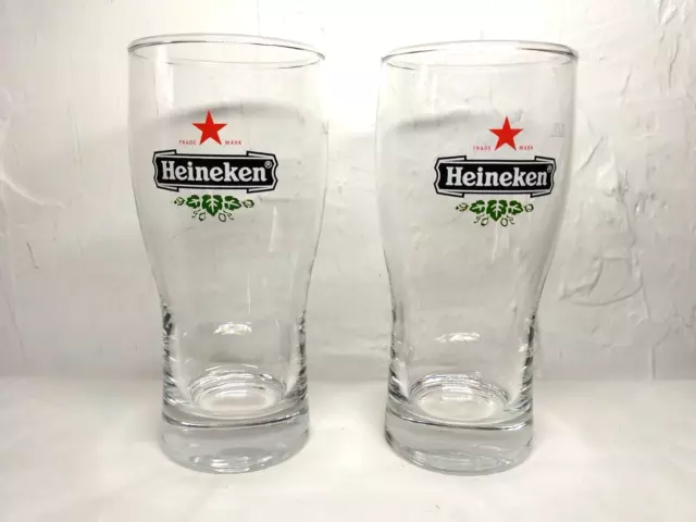 (2) Heineken Beer Tulip Drinking Beer Glasses 5 3/4” Tall Trade Mark Star Logo