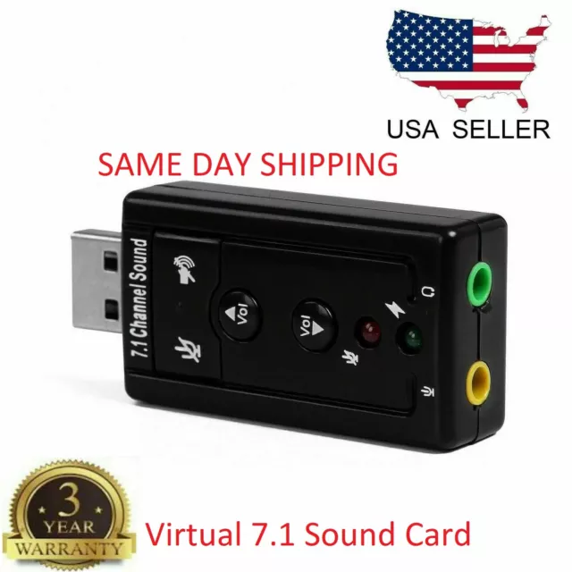 USB 2.0 External 7.1 Channel 3D Virtual Audio Sound Card Mic Adapter Laptop PC