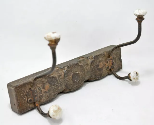 Antique Wooden Ceramic Wall Hanging Hook Hanger Original Old Hand Crafted