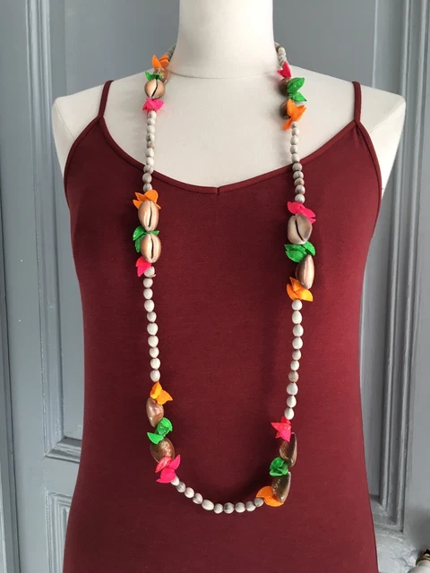 Collier Sautoir Vintage - Coquillages Et Graines - Fait Main, Ancien - Style Bohème Et Naturel