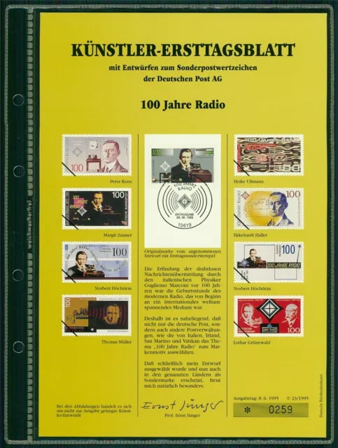 Brd Künstler-Etb 1995 1803 100 Jahre Radio Unverausgabte Entwürfe!!