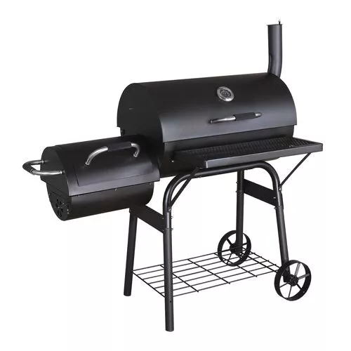 Jumbuck BBQ Smoker With Offset Sidebox - Durable steel firebox and lid