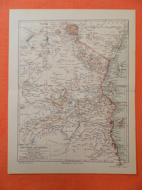 DEUTSCH-OSTAFRIKA DOA Tansania Sansibar Kolonien  LANDKARTE  1897