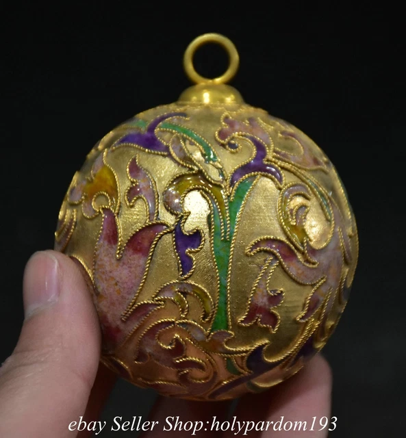 2.8" Old Chinese Copper Cloisonne Round Bead Statue Pendant