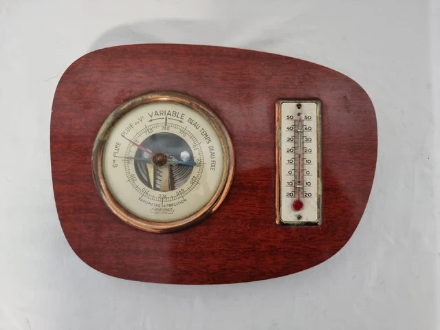 Baromètre Thermomètre Hygromètre Ancien – Bois Et Laiton – Altitude – Vintage