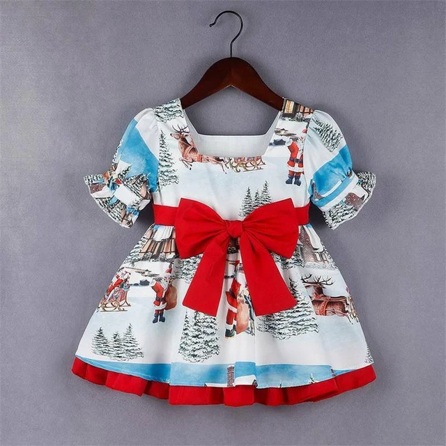 Princess Party Tutu Dress A Baby Kids Girls Christmas Xmas Santa Claus Print Bow