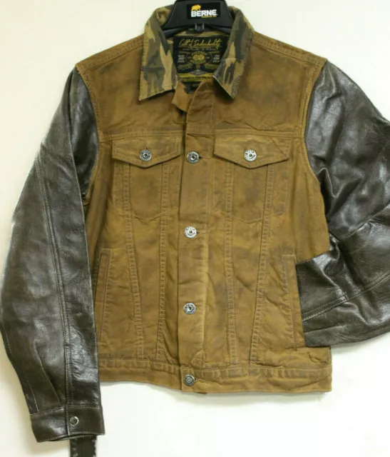 Cult of Individuality Mens Heritage Denim Leather Jacket Brown Size M