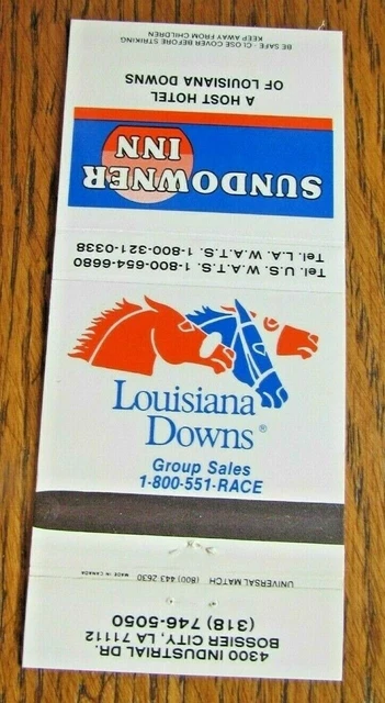 Horse Racing Sports Matchbook Matchcover: Louisiana Downs (Bossier City, La) -E