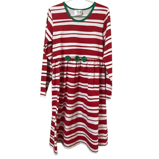 CWDKids Girls Red White Striped Christmas Candy Cane Holiday Dress Long Sleeve