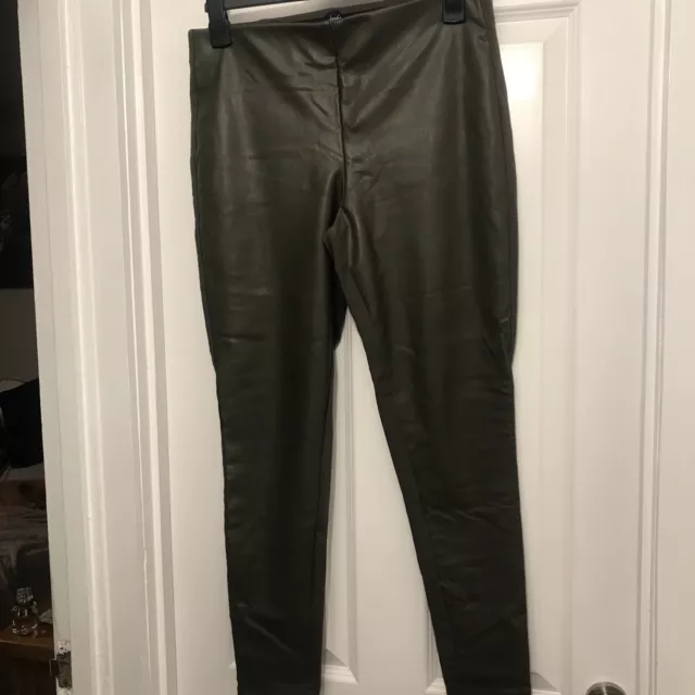 Joules Ladies Size 14 Leggings Trousers In Khaki Green Faux And Stretchy Fabric