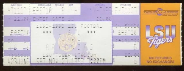 College Football Ticket Arkansas 1993 11/27 LSU Full