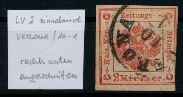 LOMBARDEI-VENETIEN 2kr, Zeitungsstempelmarke HOHLDRUCK! FARBTIEF! VERONA