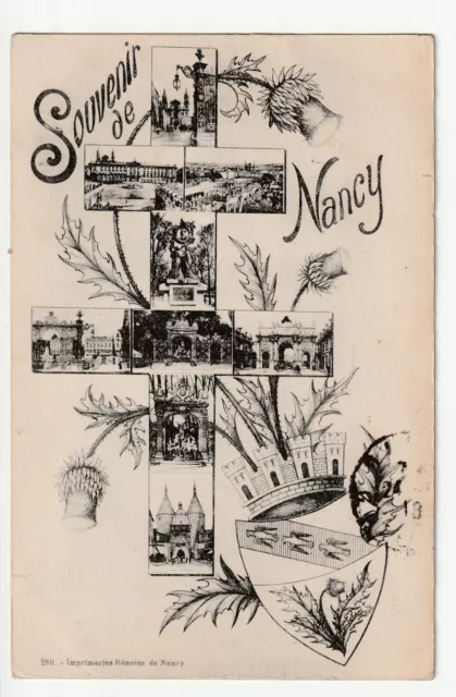 NANCY - CPA 54 - Carte Souvenir de Nancy - crois de Lorraine Multi vues & blason