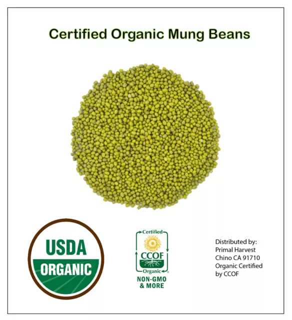 Organic Whole dried MUNG Beans 'Green Gram' 'Moong' Prewashed Clean non GMO