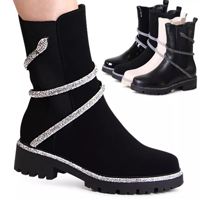 Chaussures Femme Plateforme Bottines Paillettes Serpent Moitié Bottes Court